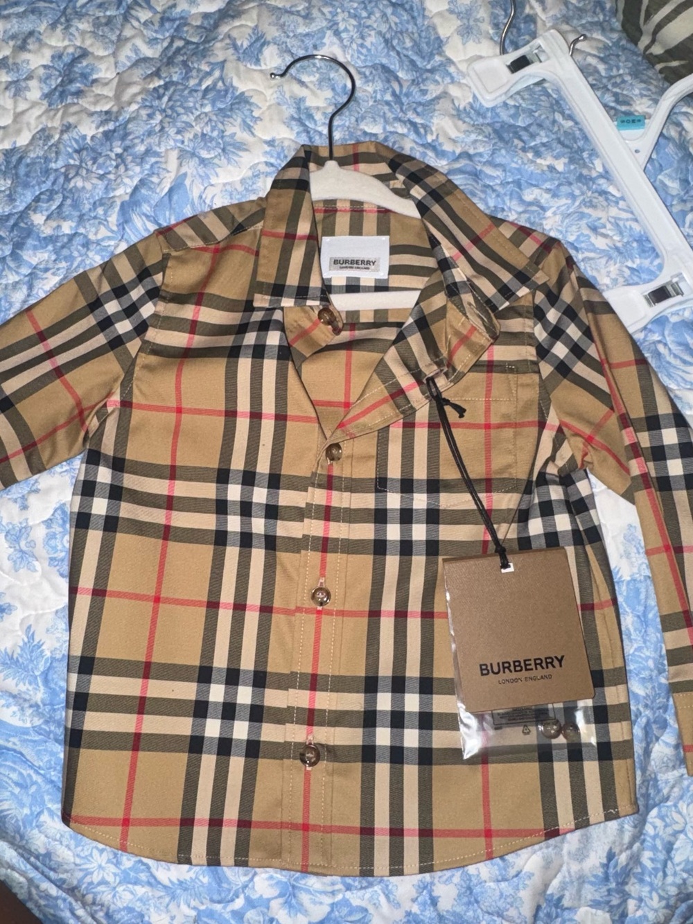 Burberry Men's Classic Check Button-Up Shirt in Beige Long Sleeve